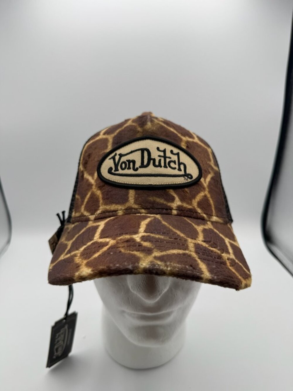 Von Dutch Velvet Brown Giraffe Print Trucker Hat Black Mesh Snapback NWT